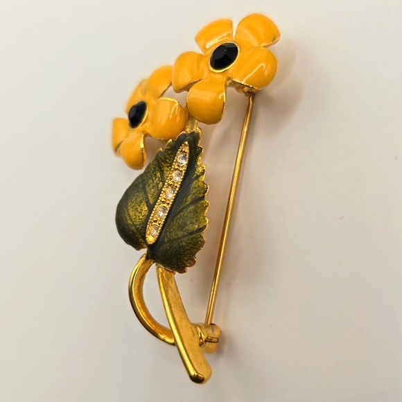 Vintage Joan Rivers Yellow Daisy Enamel Flowers Brooch - Picture 3 of 7